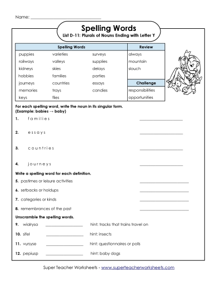 Worksheets - Spelling Question Worksheet (D-11) (Printable PDF Worksheet)