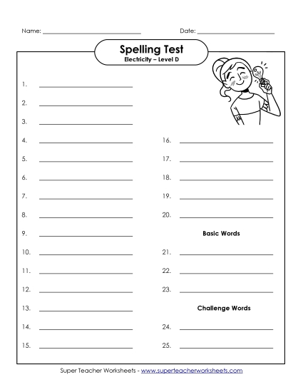 Spelling Test - Spelling Test (Printable PDF Worksheet)