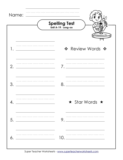 Spelling Test - Spelling Test (A-19) (Printable PDF Worksheet)