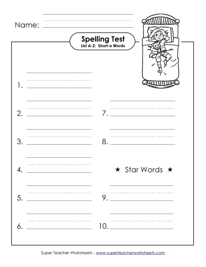 Spelling Test - Spelling Test (A-2)  (Printable PDF Worksheet)