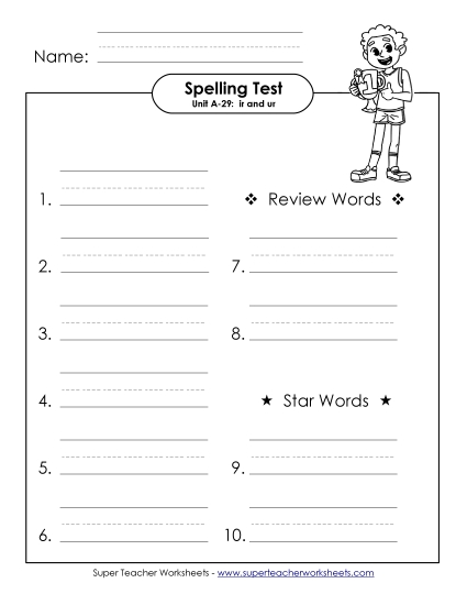 Spelling Test - Spelling Test (A-29) (Printable PDF Worksheet)