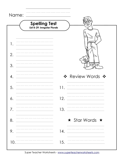 Spelling Test - Spelling Test (B-29) (Printable PDF Worksheet)