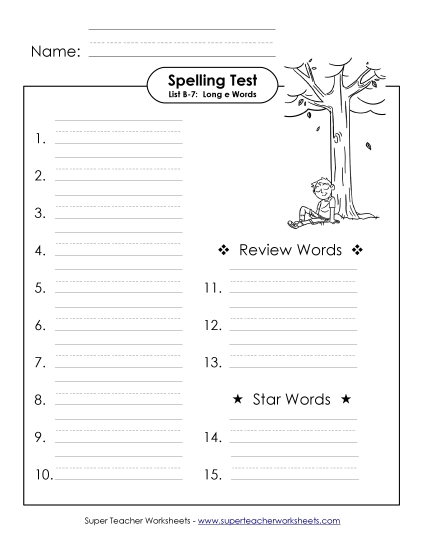 Spelling Test - Spelling Test (B-7) (Printable PDF Worksheet)