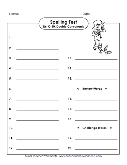 Spelling Test - Spelling Test (C-10) (Printable PDF Worksheet)