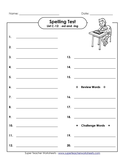 Spelling Test - Spelling Test (C-12) (Printable PDF Worksheet)