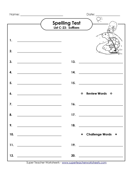 Spelling Test - Spelling Test (C-23) (Printable PDF Worksheet)