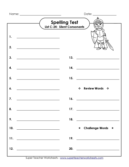 Spelling Test - Spelling Test (C-24) (Printable PDF Worksheet)