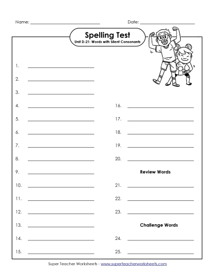 Spelling Test - Spelling Test (D-21) (Printable PDF Worksheet)