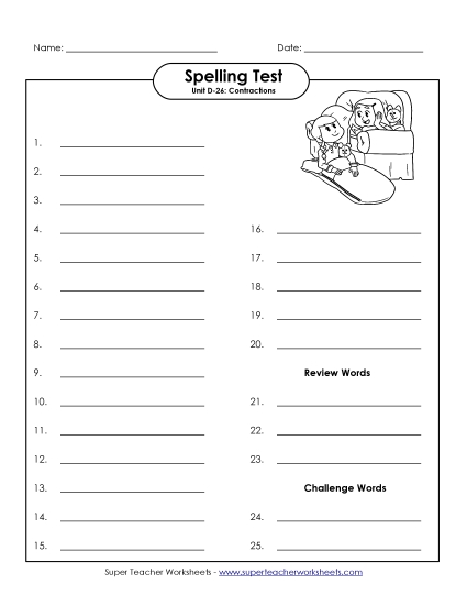 Spelling Test - Spelling Test D-26 (Printable PDF Worksheet)