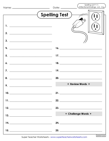 Spelling Test - Spelling Test (F-11) (Printable PDF Worksheet)