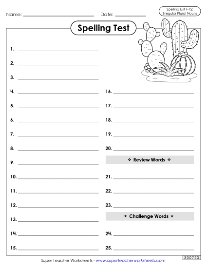 Spelling Test - Spelling Test (F-12) (Printable PDF Worksheet)