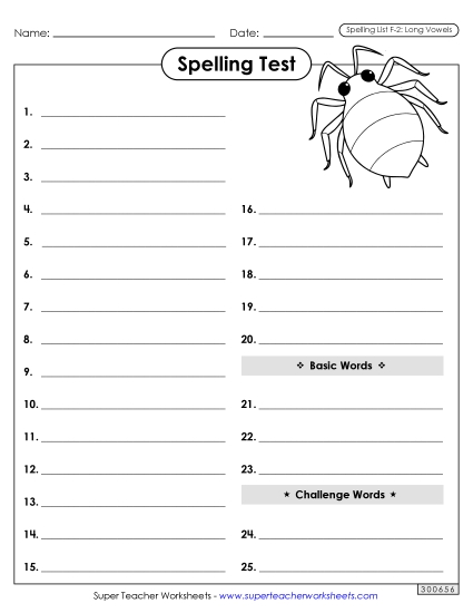 Spelling Test - Spelling Test (F-2) (Printable PDF Worksheet)