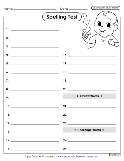 Spelling Test - Spelling Test (F-5) (Printable PDF Worksheet)