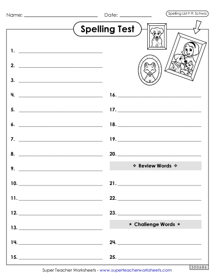 Spelling Test - Spelling Test (F-9) (Printable PDF Worksheet)
