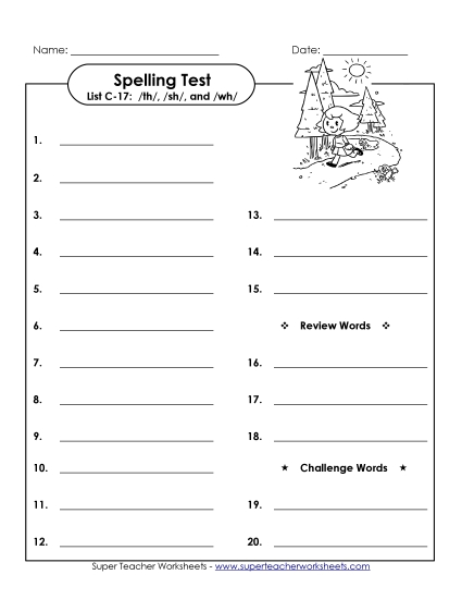 Spelling Test - Spelling Test Form (C-17) (Printable PDF Worksheet)