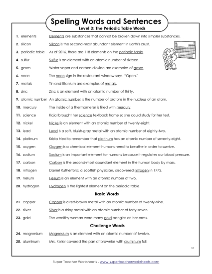 Spelling Test - Spelling Test Sentences (Printable PDF Worksheet)