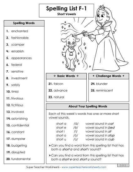 Spelling List - Spelling Word List (F-1) (Printable PDF Worksheet)