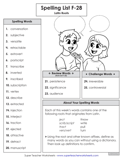 Spelling List - Spelling Word List (F-28) (Printable PDF Worksheet)