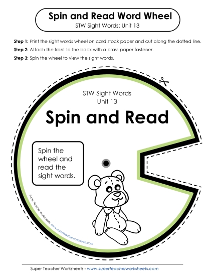 Reading Practice Tools - Spin and Read (Unit 13) (Printable PDF Worksheet)