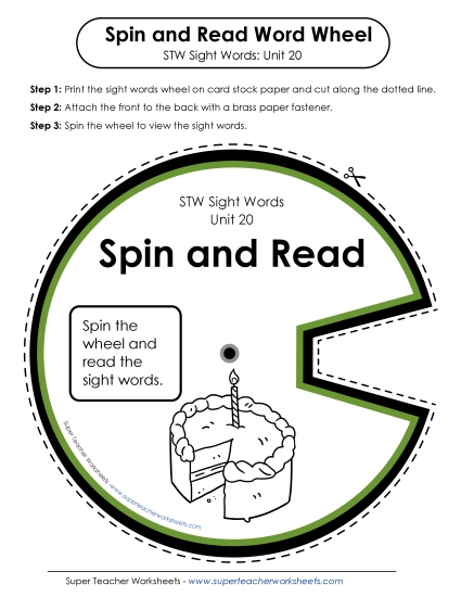 Reading Practice Tools - Spin and Read (Unit 20) (Printable PDF Worksheet)