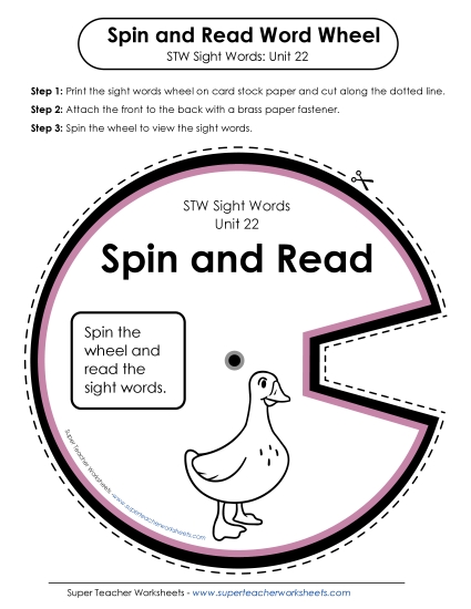 Reading Practice Tools - Spin and Read (Unit 22) (Printable PDF Worksheet)