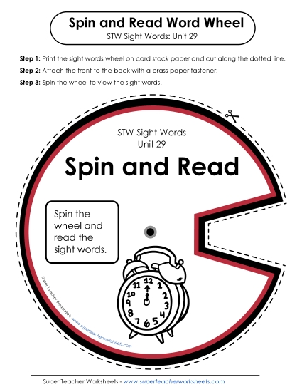Reading Practice Tools - Spin and Read (Unit 29) (Printable PDF Worksheet)