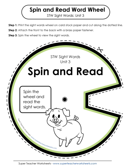 Reading Practice Tools - Spin and Read (Unit 3) (Printable PDF Worksheet)
