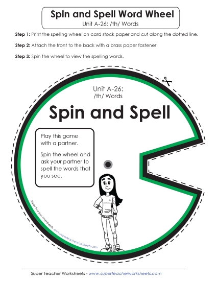 Flashcards, Word Wheel, and Slider - Spin and Spell (A-26) (Printable PDF Worksheet)