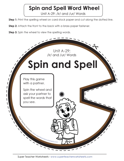 Flashcards, Word Wheel, and Slider - Spin and Spell (A-29) (Printable PDF Worksheet)