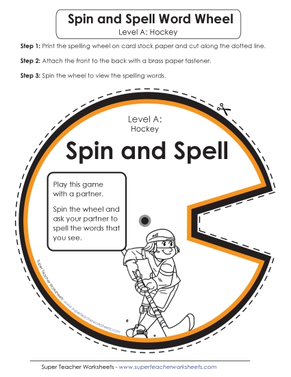 Flashcards and Word Wheel - Spin and Spell (A-Hockey) (Printable PDF Worksheet)