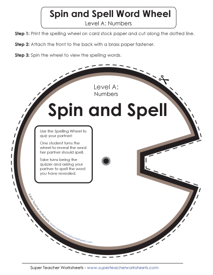 Flashcards, Word Wheel, and Slider - Spin and Spell (A-Number Words) (Printable PDF Worksheet)