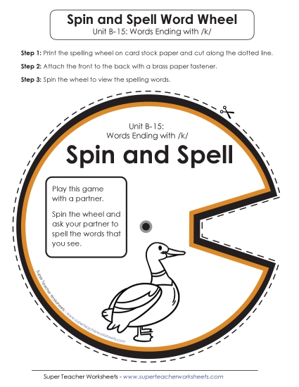 Flashcards, Word Wheel, and Slider - Spin and Spell (B-15) (Printable PDF Worksheet)
