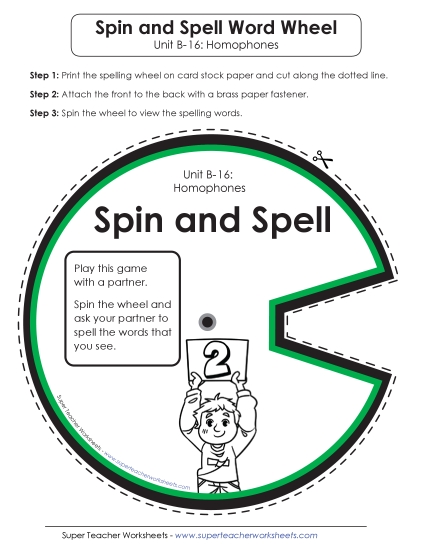 Flashcards, Word Wheel, and Slider - Spin and Spell (B-16) (Printable PDF Worksheet)