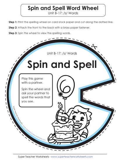 Flashcards, Word Wheel, and Slider - Spin and Spell (B-17) (Printable PDF Worksheet)