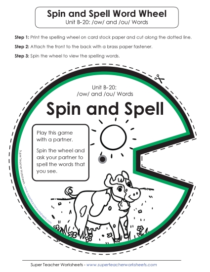 Flashcards, Word Wheel, and Slider - Spin and Spell (B-20) (Printable PDF Worksheet)