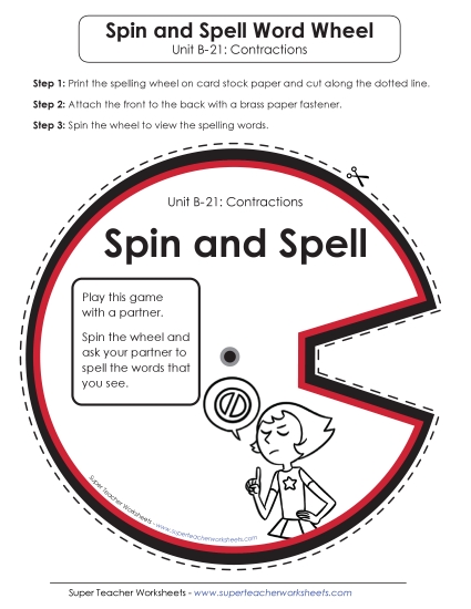 Flashcards, Word Wheel, and Slider - Spin and Spell (B-21) (Printable PDF Worksheet)