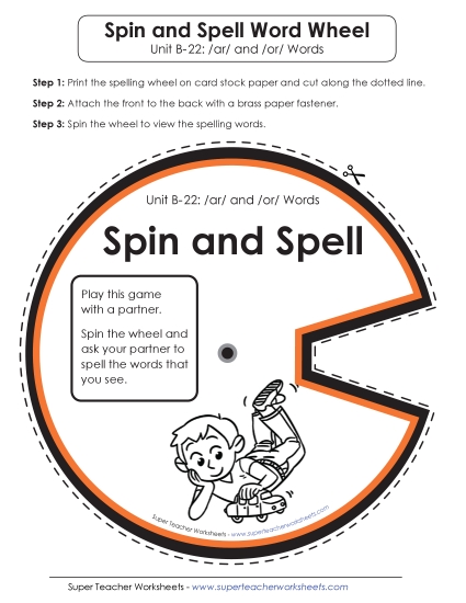 Flashcards, Word Wheel, and Slider - Spin and Spell (B-22) (Printable PDF Worksheet)