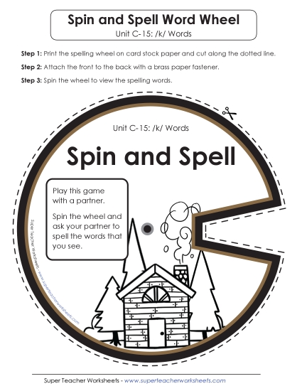 Flashcards and Word Wheel - Spin and Spell (C-15)  (Printable PDF Worksheet)