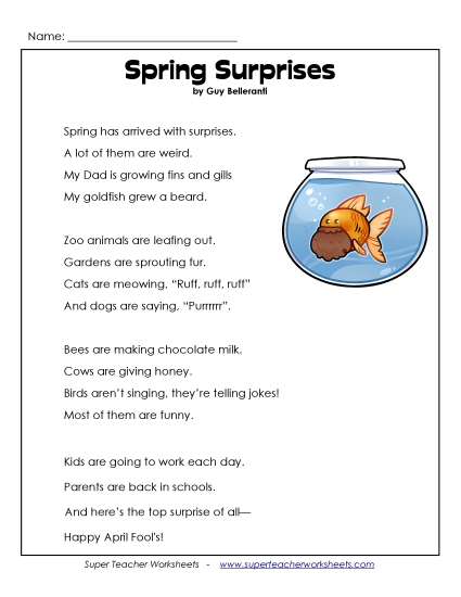 Holiday Poems - Spring Surprises  (Printable PDF Worksheet)