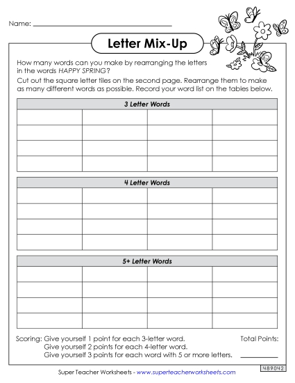 Puzzles & Crafts - Spring Word Mix-Up (Intermediate) (Printable PDF Worksheet)