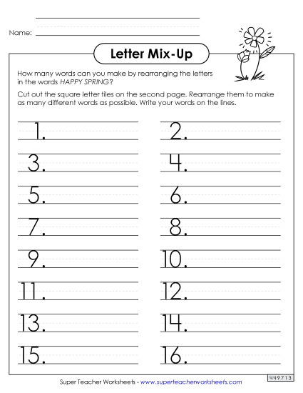 Puzzles & Crafts - Spring Word Mix-Up (Primary) (Printable PDF Worksheet)