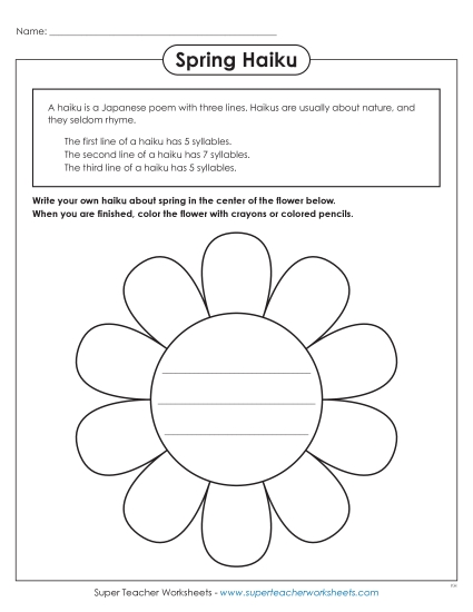 Haiku - Springtime Haiku Project (Printable PDF Worksheet)