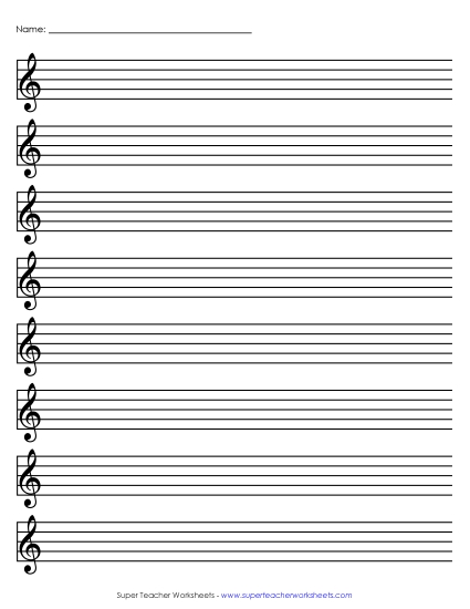 Blank Staff Paper - Staff Paper (Treble) (Printable PDF Worksheet)