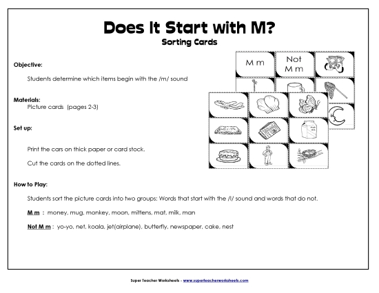 Card Games & Sorts - Starts With M - Sort (Printable PDF Worksheet)