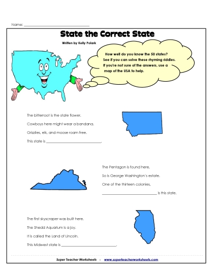 States & Capitals - State Riddles  (Printable PDF Worksheet)