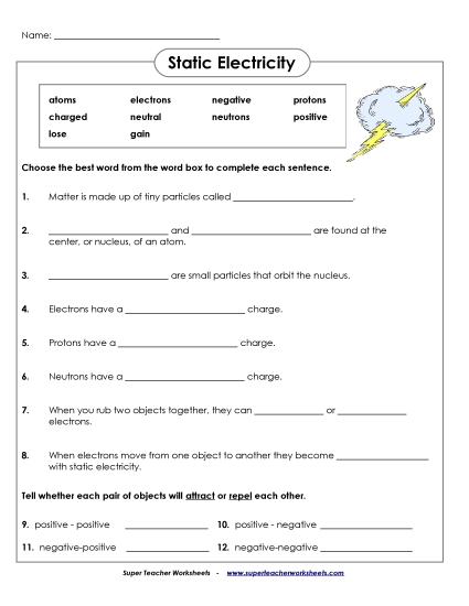 Static Electricity - Static Electricity (Printable PDF Worksheet)