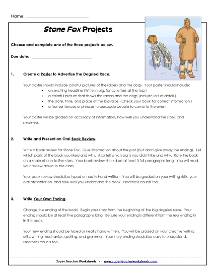 Whole Book - Stone Fox Projects (Printable PDF Worksheet)