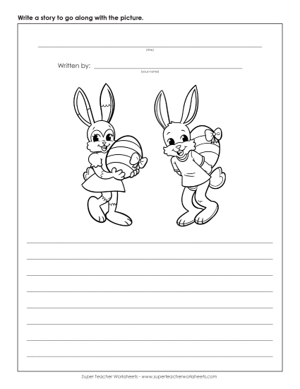 Writing (Story Pictures and  Writing Prompts) - Story Picture: Rabbits with Giant Eggs (Printable PDF Worksheet)