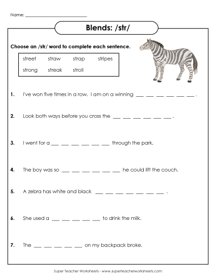 Worksheets - STR Sentences (Printable PDF Worksheet)