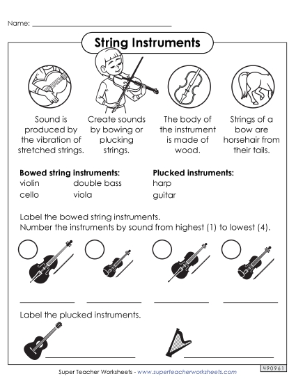 Worksheets - String Instruments (Printable PDF Worksheet)
